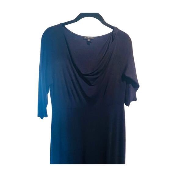 Eileen Fisher Navy Drape Neck Knit Midi Dress XS Fit Flare Stretchy Workwear - Picture 3 of 6